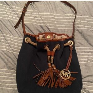 Michael Kors navy blue and Tan Shoulder Bag